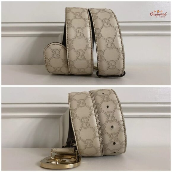 Authentic Gucci Cream Guccissima Leather Gold Interlocking G Buckle Belt 85/34 - Picture 8 of 12